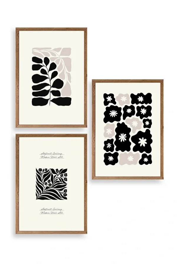 Modern Üçlü Ahşap Çerçeveli Tablo