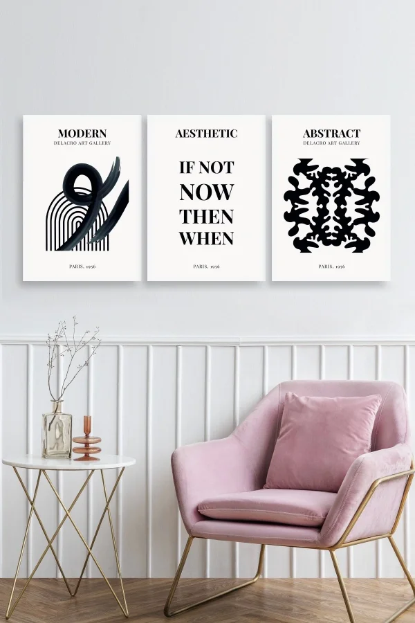 Modern Üçlü Ahşap Çerçeveli Tablo