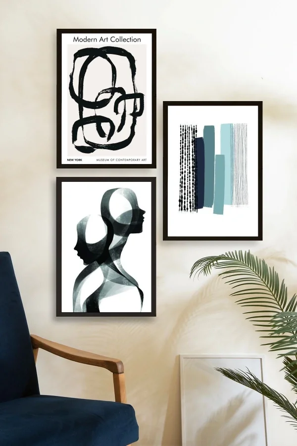 Modern Üçlü Ahşap Çerçeveli Tablo