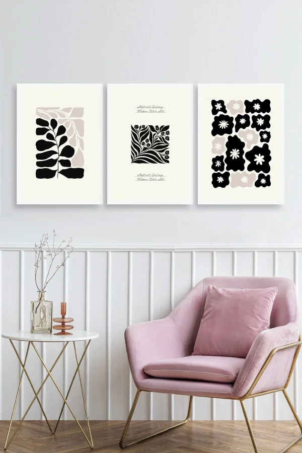 Modern Üçlü Ahşap Çerçeveli Tablo