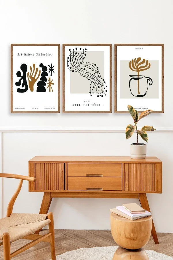 Modern Üçlü Ahşap Çerçeveli Tablo