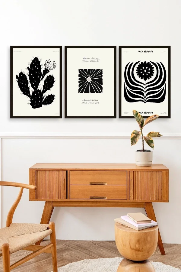 Modern Üçlü Ahşap Çerçeveli Tablo