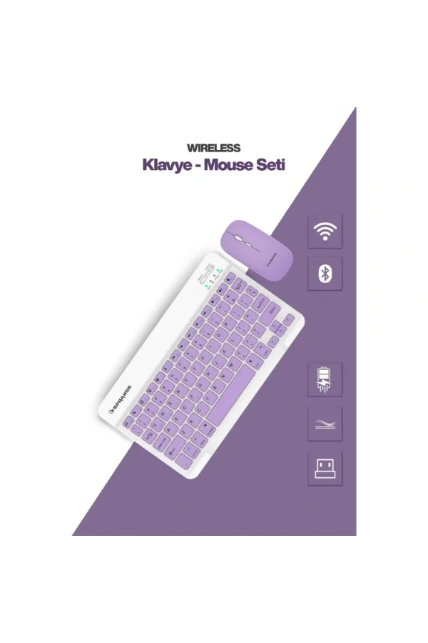 Mor Kablosuz Klavye Ve Mouse Seti