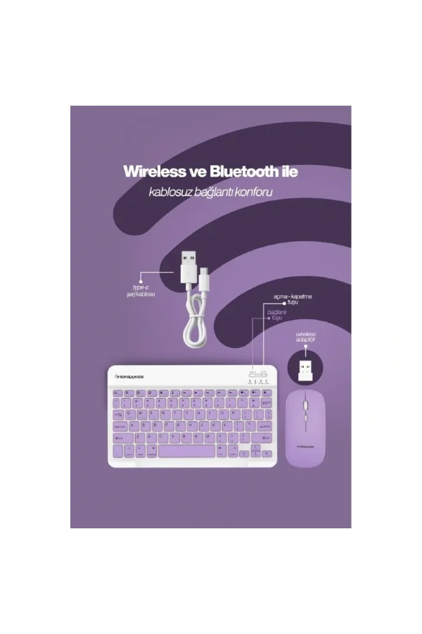 Mor Kablosuz Klavye Ve Mouse Seti