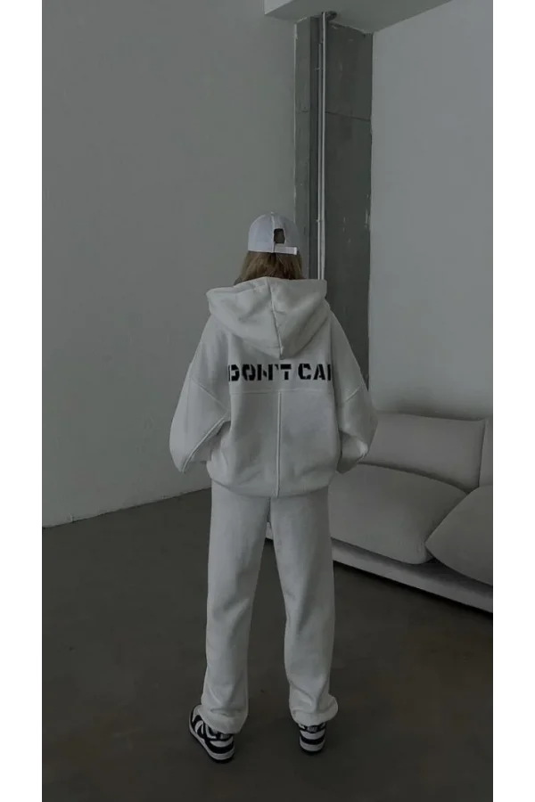 Nakış İşlemeli Üç İplik Sweat Takım- Beyaz