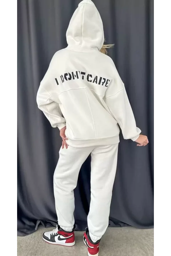 Nakış İşlemeli Üç İplik Sweat Takım- Beyaz