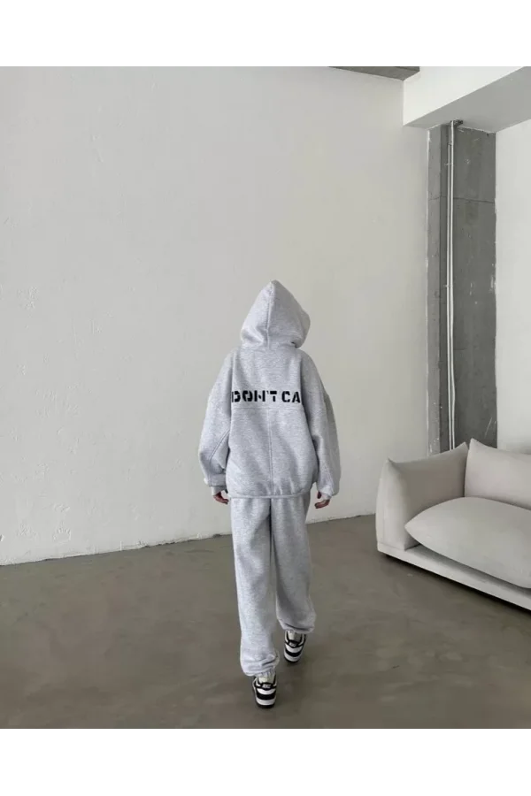 Nakış İşlemeli Üç İplik Sweat Takım- Gri