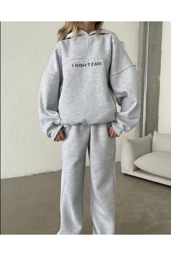 Nakış İşlemeli Üç İplik Sweat Takım- Gri