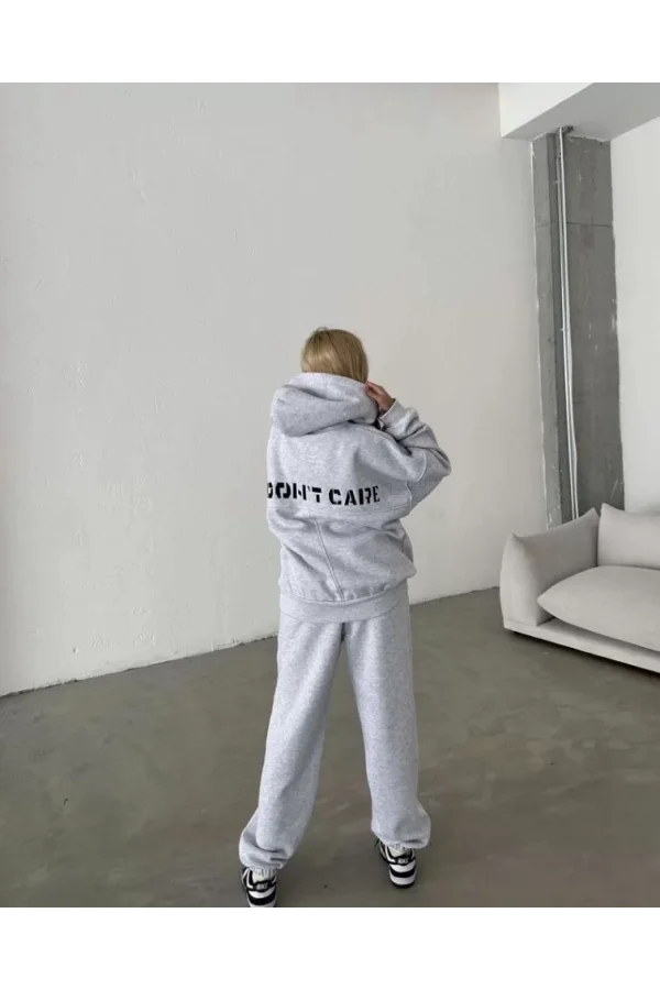 Nakış İşlemeli Üç İplik Sweat Takım- Gri