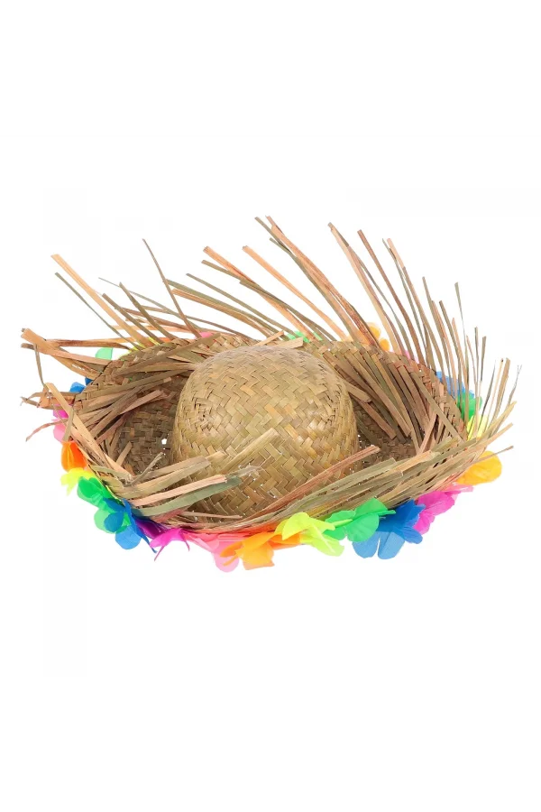 Natural Renkli Püsküllü Örme Hasır Hawaii Şapka