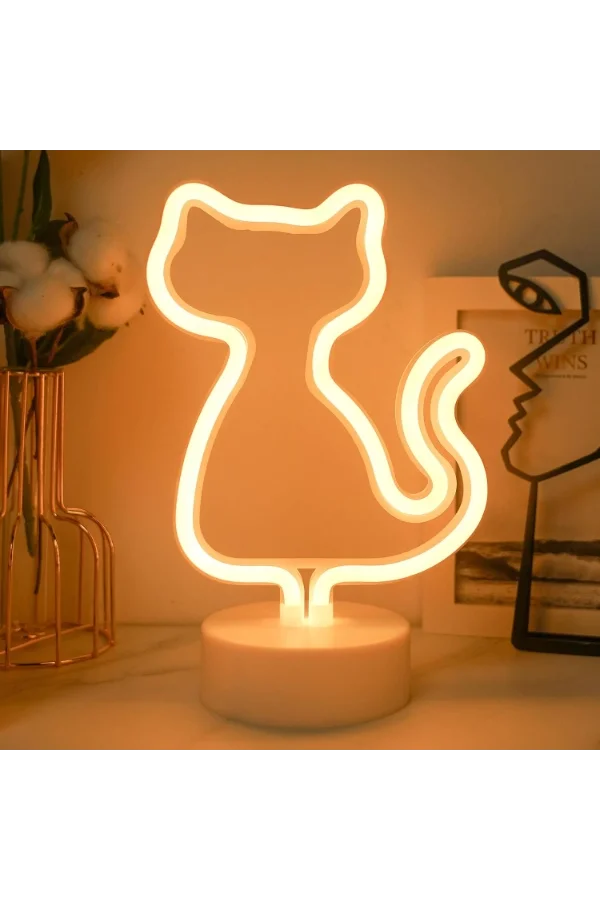 Neon Işıklı Kedi Tasarımlı Lamba