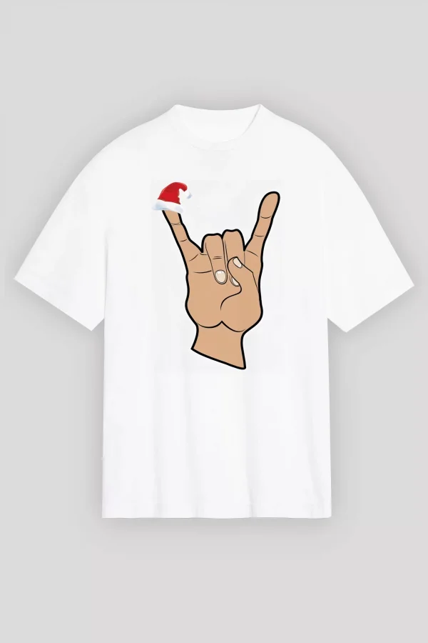 Noel Başlıklı Serçe Parmak T-shirt - Beyaz