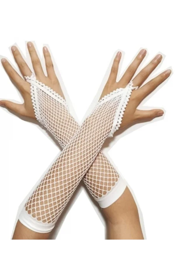 Örgü Beyaz Parmak Arası File Eldiven 26 cm