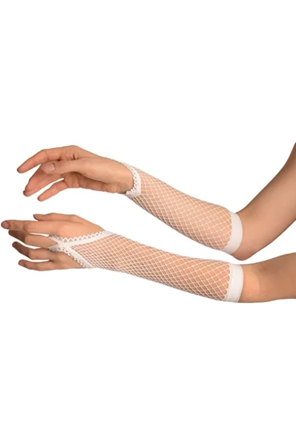 Örgü Beyaz Parmak Arası File Eldiven 26 cm