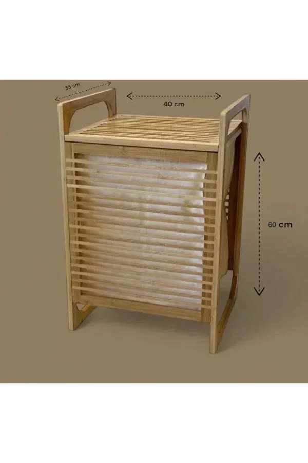 Orta Boy Ahşap Bambu Kirli Sepeti 40x35x60