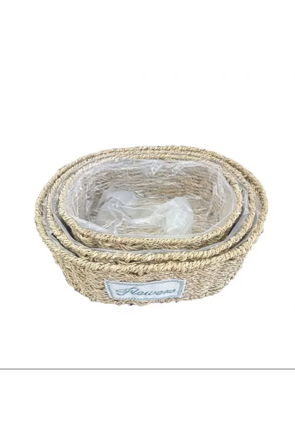 Oval Doğal Hasır Saksı Seti - 3lü