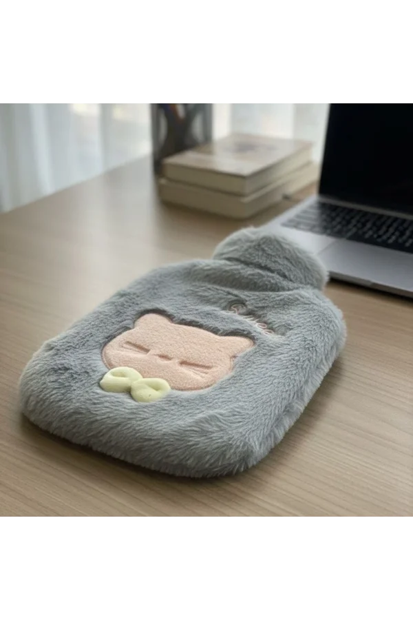 Papyonlu Kedi Figürlü Mavi Peluş Sıcak Su Torbası 1 Litre
