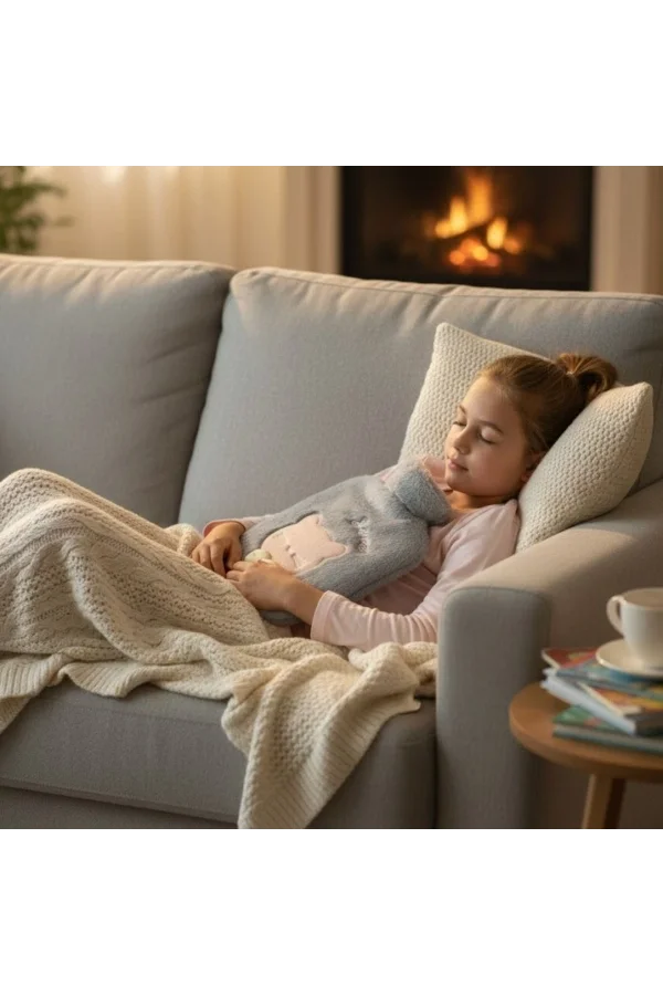 Papyonlu Kedi Figürlü Mavi Peluş Sıcak Su Torbası 1 Litre