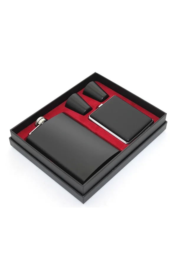 Paslanmaz Çelik 2 Shot Bardak Ve Sigara Tabakalı Matara Seti