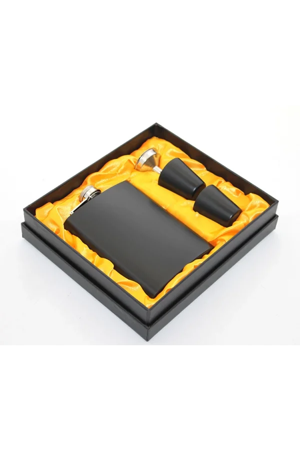 Paslanmaz Çelik 2 Shot Bardaklı Matara Seti Siyah Renk