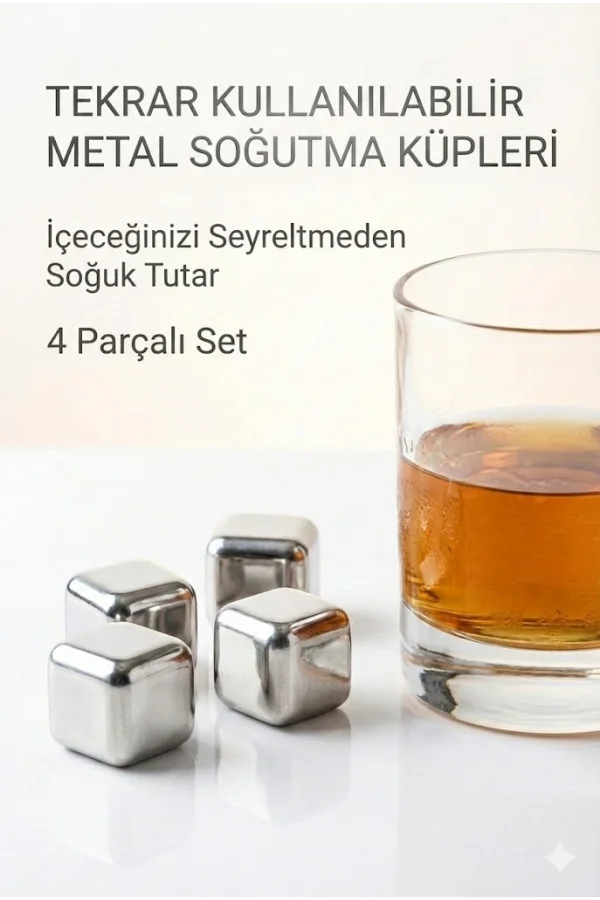 Paslanmaz Çelik Buz Küpü 4’lü Set
