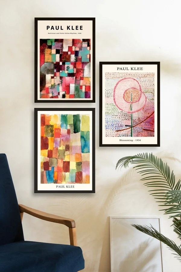 Paul Klee Üçlü Ahşap Çerçeveli Tablo