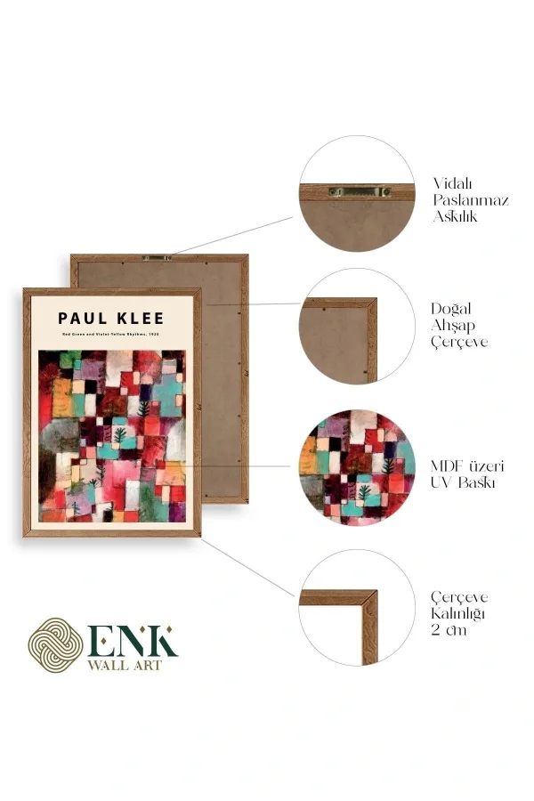 Paul Klee Üçlü Ahşap Çerçeveli Tablo