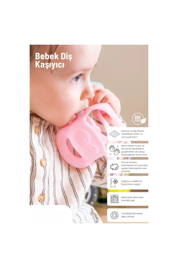Pembe Bebek Silikon Diş Kaşıyıcı