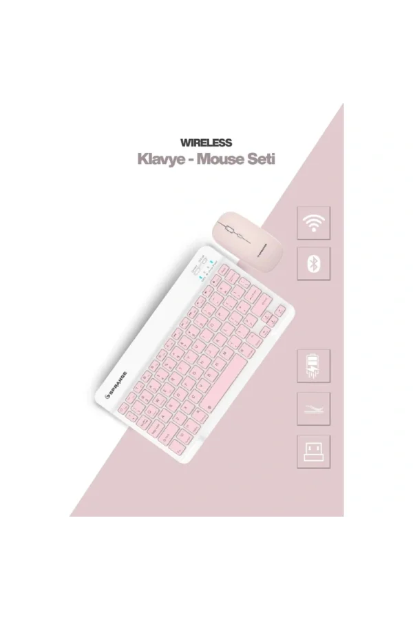 Pembe Kablosuz Klavye Ve Mouse Seti