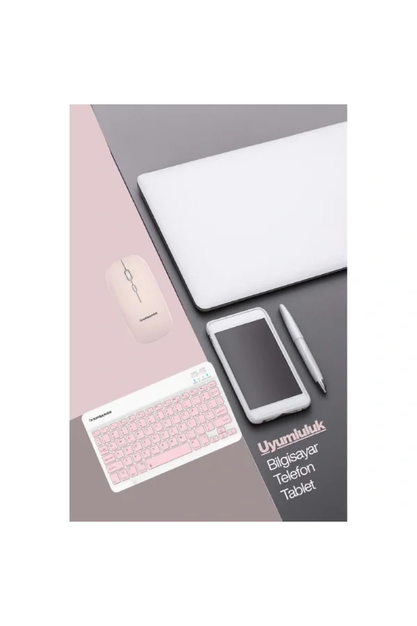 Pembe Kablosuz Klavye Ve Mouse Seti