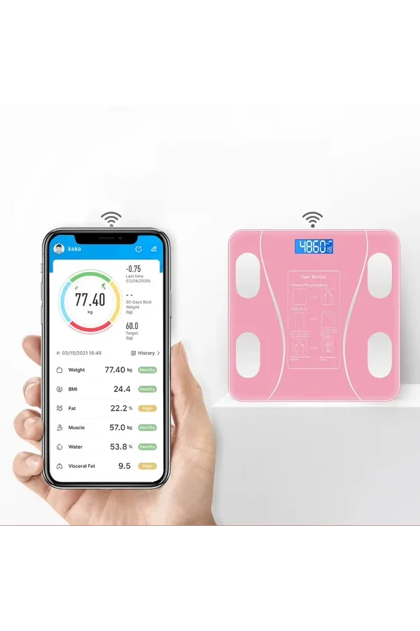 Pembe Renk Bluetooth Özellikli Akıllı Tartı