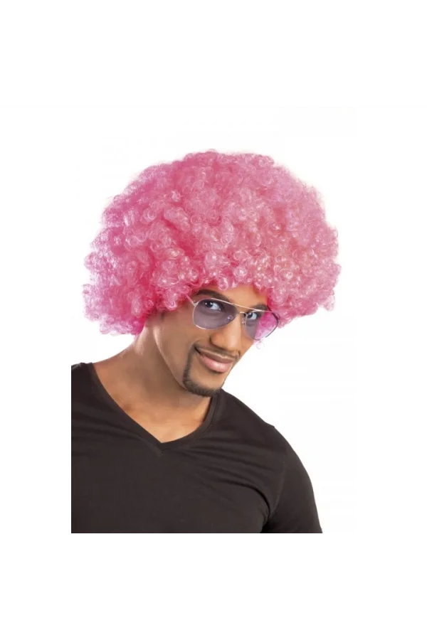 Pembe Renk Kıvırcık Afro Bonus Parti Peruğu
