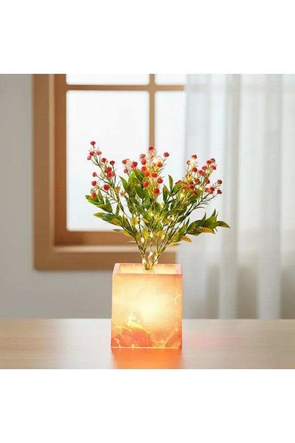 Pembe Saksılı LED Yapay Çiçek