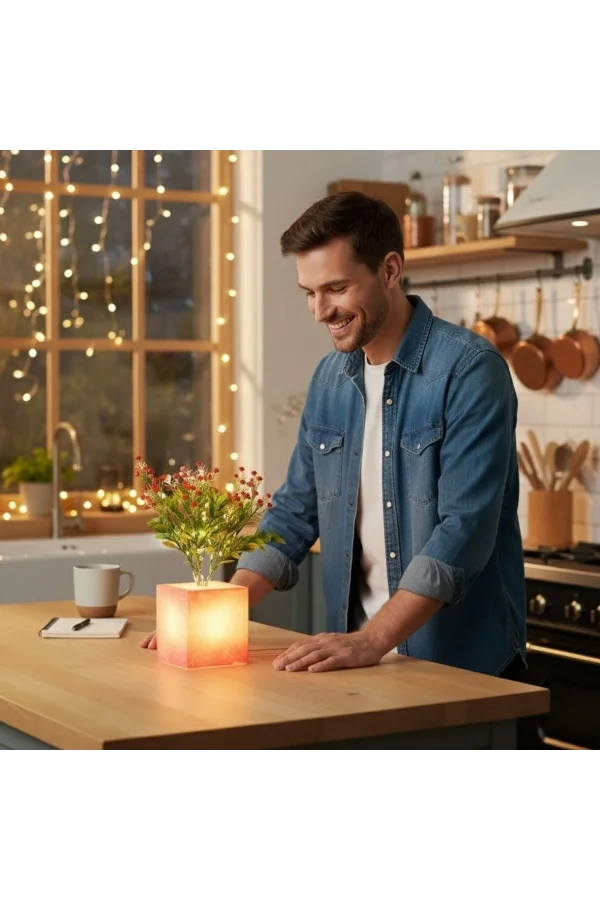 Pembe Saksılı LED Yapay Çiçek