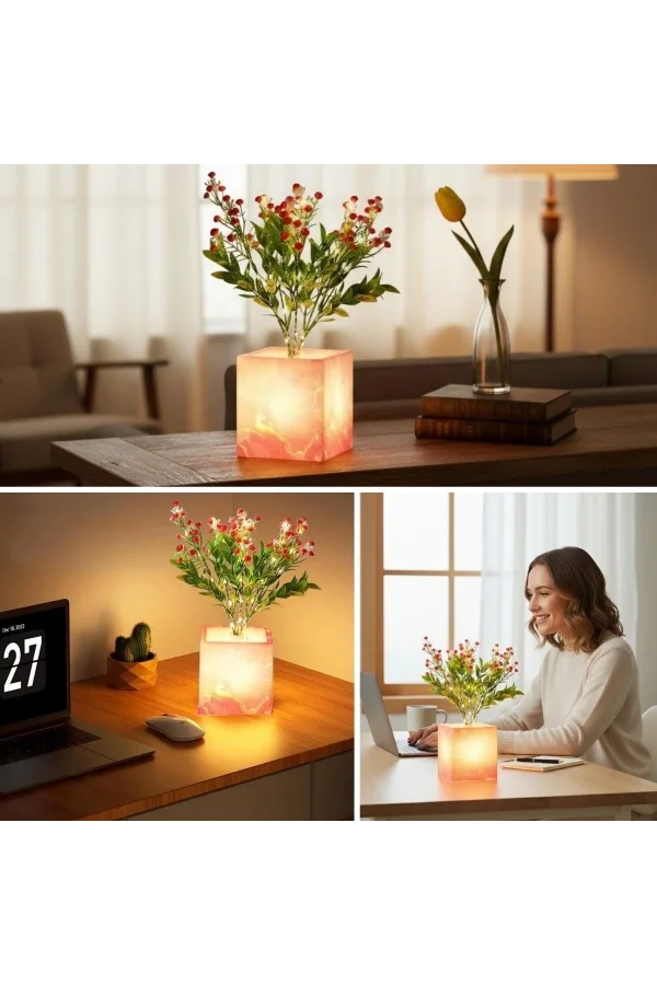 Pembe Saksılı LED Yapay Çiçek