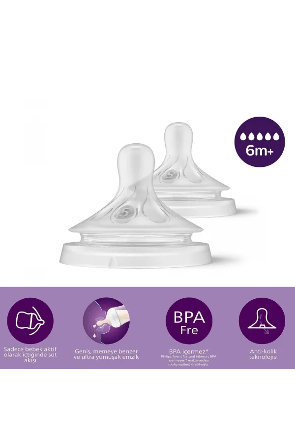 Philips Avent Natural Response 2li Biberon Emziği, 5 Numara, 6 Ay+