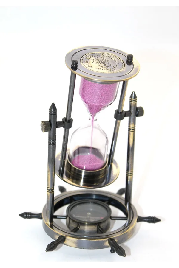 Pirinç Dümenli Pusulalı Kum Saati