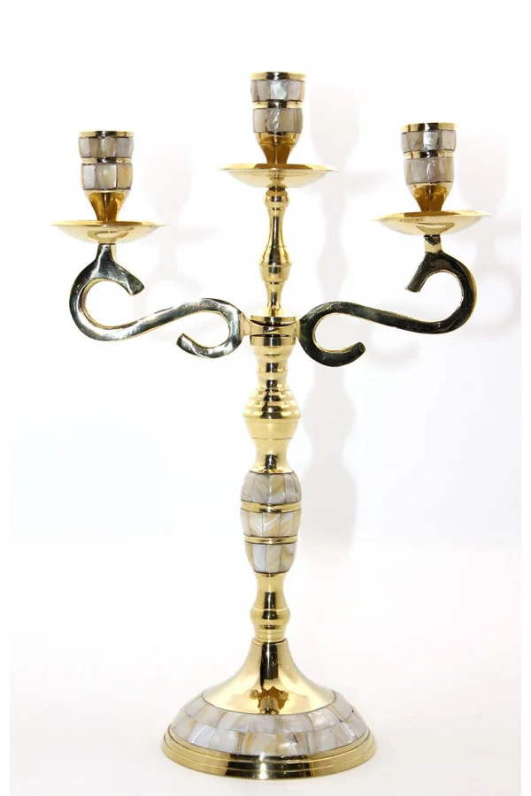 Pirinç Sedefli 3lü Şamdan Model 3