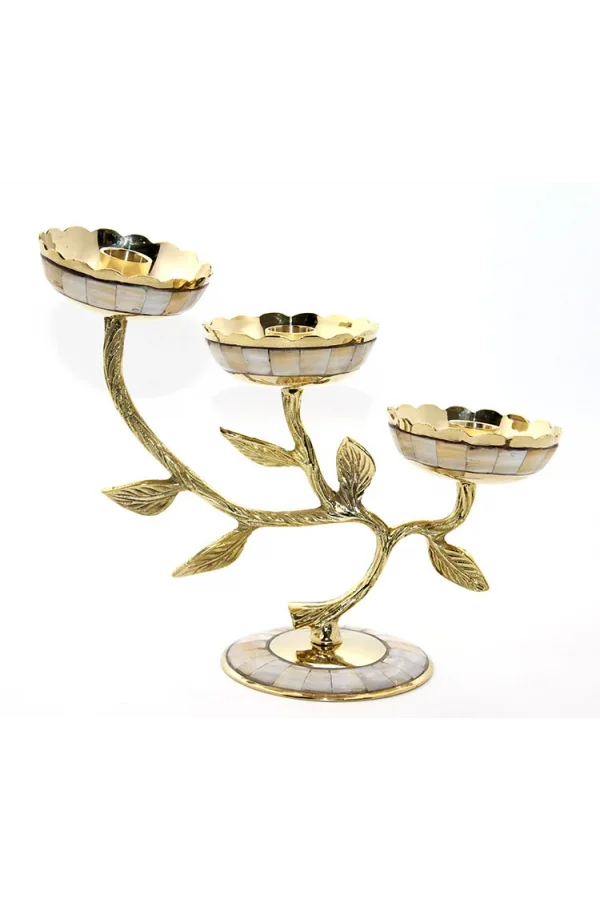 Pirinç Sedefli 3lü Şamdan Model 4