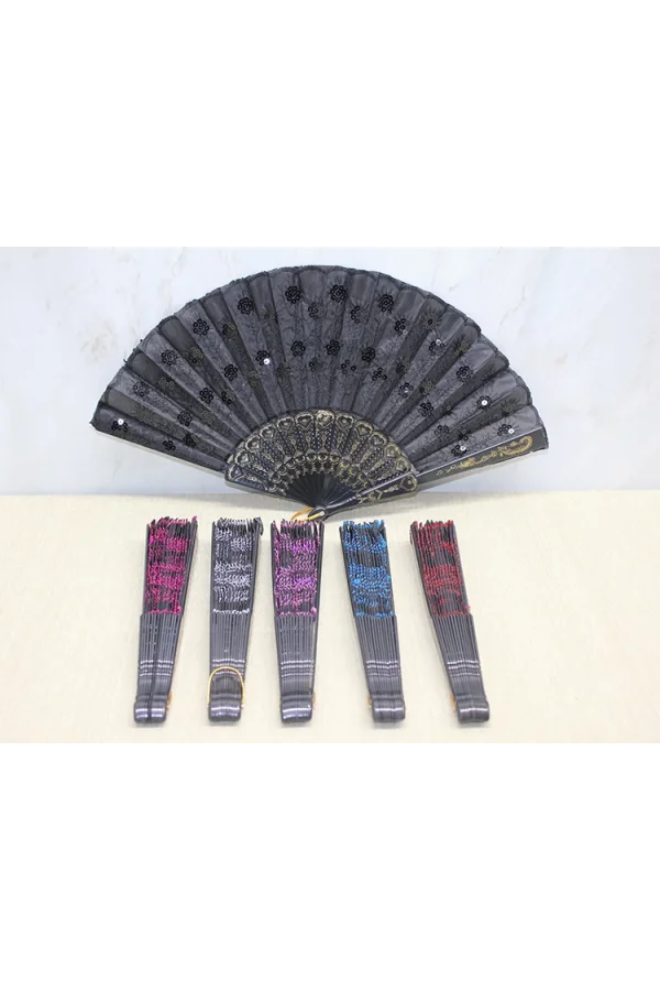 Plastik Pullu Yelpaze Siyah Renk