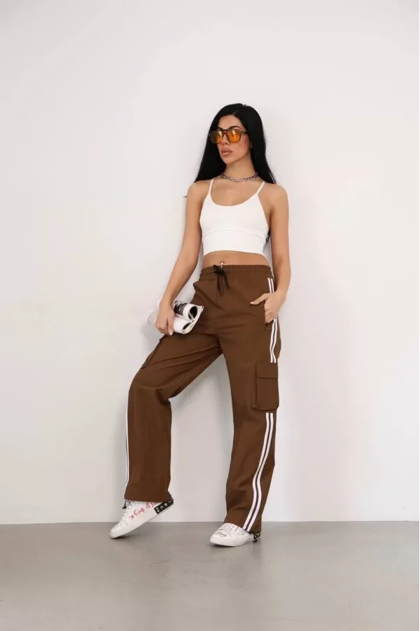 Praşut Kumaş Kargo Çeplı Baggy Esofman - Kahve