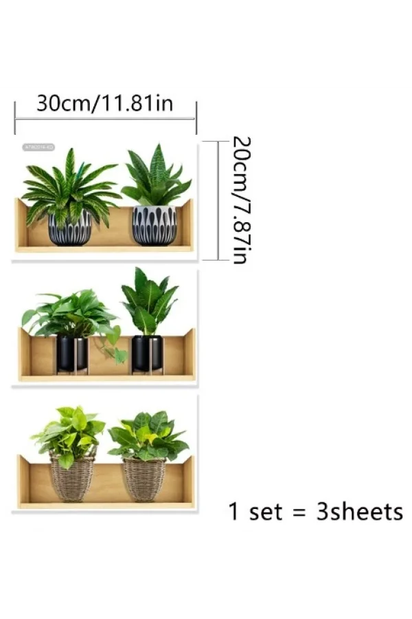 Raflı Bitki Tasarımlı Yapışkanlı Sticker 20*30 cm 3lü Set