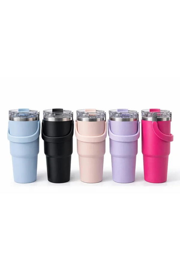 Renkli 900 ml Taşıma Kulplu Paslanmaz Çelik Termos Mug Bardak