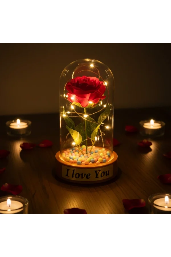 Renkli Toplu Ledli Gül Fanus