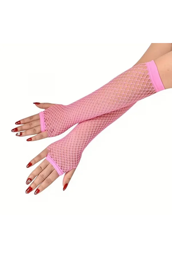 Retro Neon Pembe File Parmaksız Eldiven 26 cm