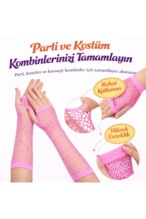 Retro Neon Pembe File Parmaksız Eldiven 26 cm