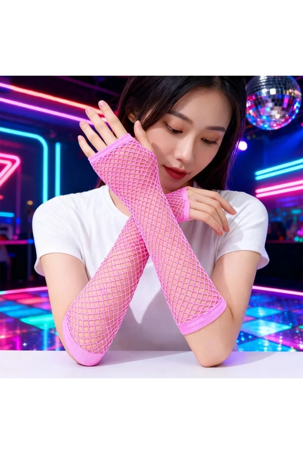 Retro Neon Pembe File Parmaksız Eldiven 26 cm