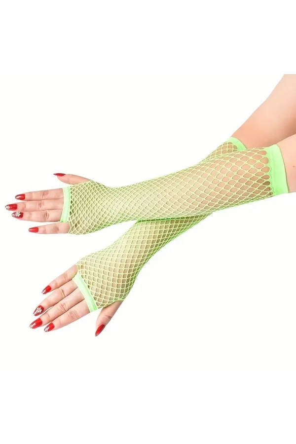Retro Neon Yeşil File Parmaksız Eldiven 26 cm