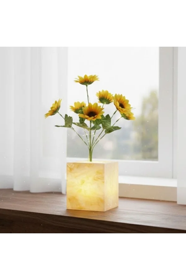 Sarı Saksılı LED Yapay Çiçek