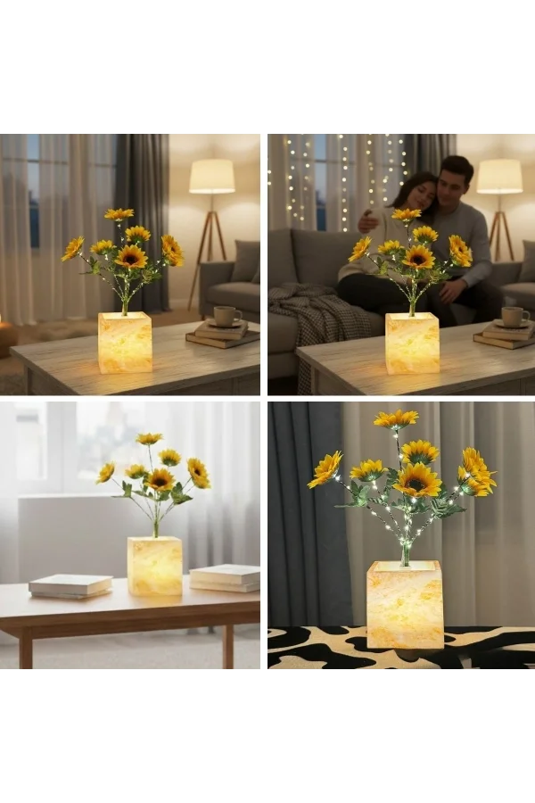 Sarı Saksılı LED Yapay Çiçek